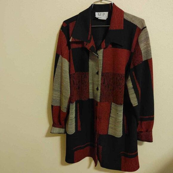 Michael Phillips Shirt Women's Plus 18 Button Front Multicolor Patchwork Stretch - Picture 1 of 11